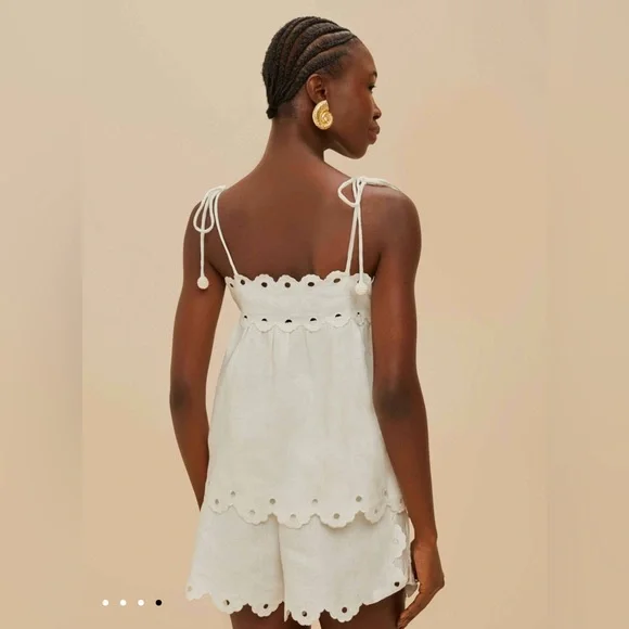 Farm Rio Off-White Flowers Richelieu Euroflax™ Premium Linen Blouse Size Small - Picture 3 of 6